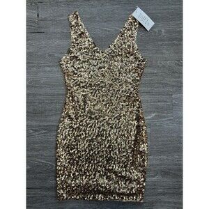 Pretty Guide Sparkly Tank Dress Features All-over Gold Sequins V-neckline Size M